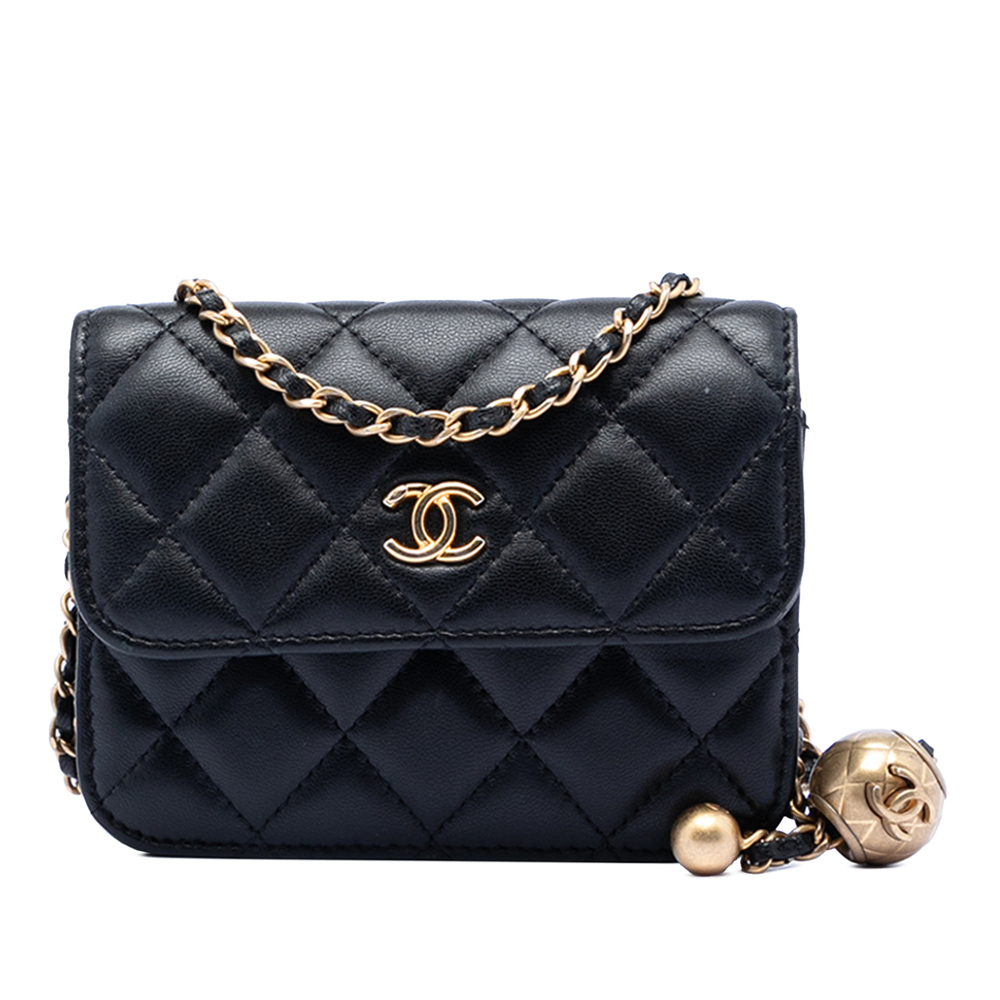 Pre-Loved Chanel Mini Lambskin Pearl Crush Clutch with Chain